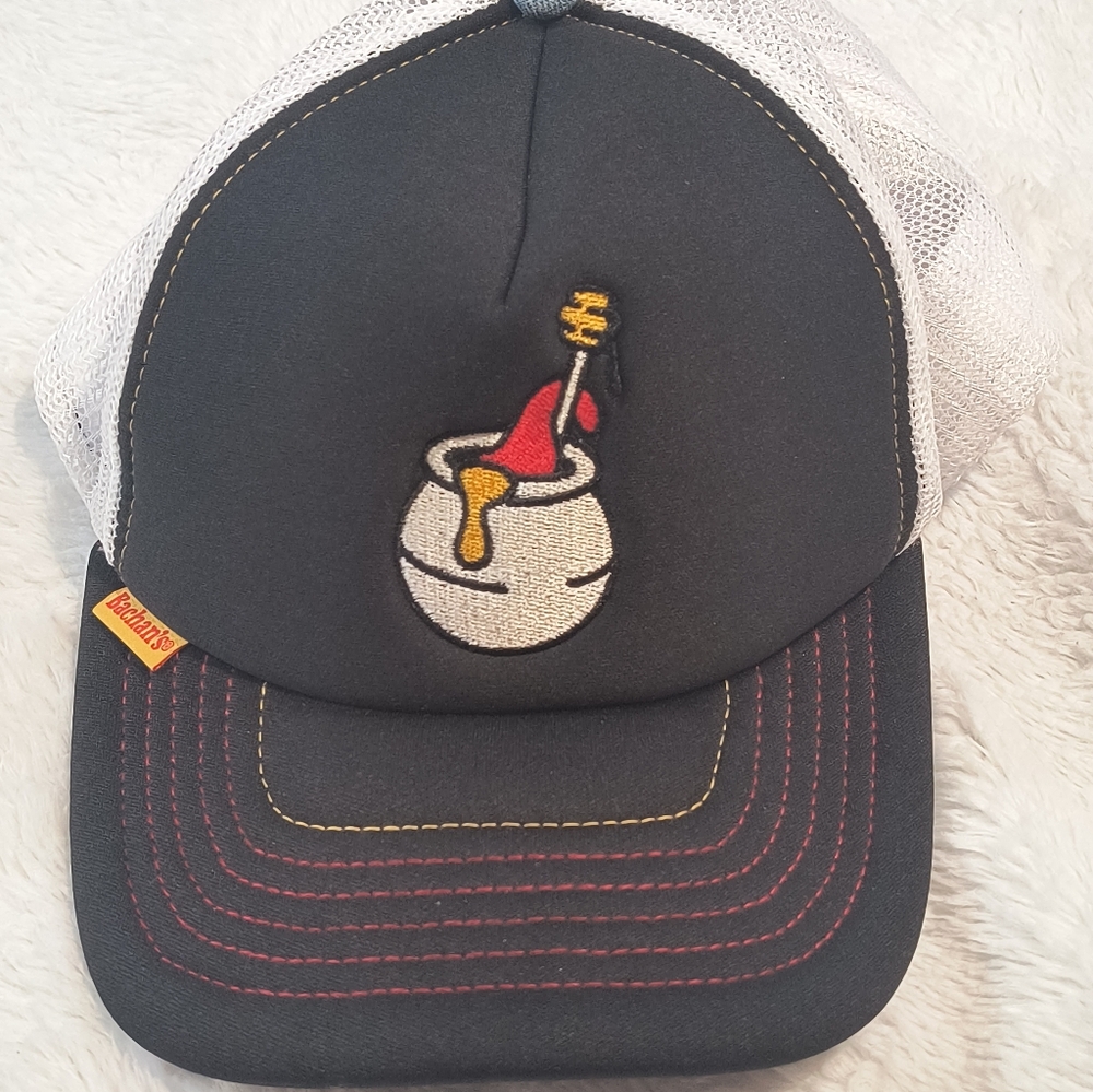 Black and White Hat with Embroidered Skull